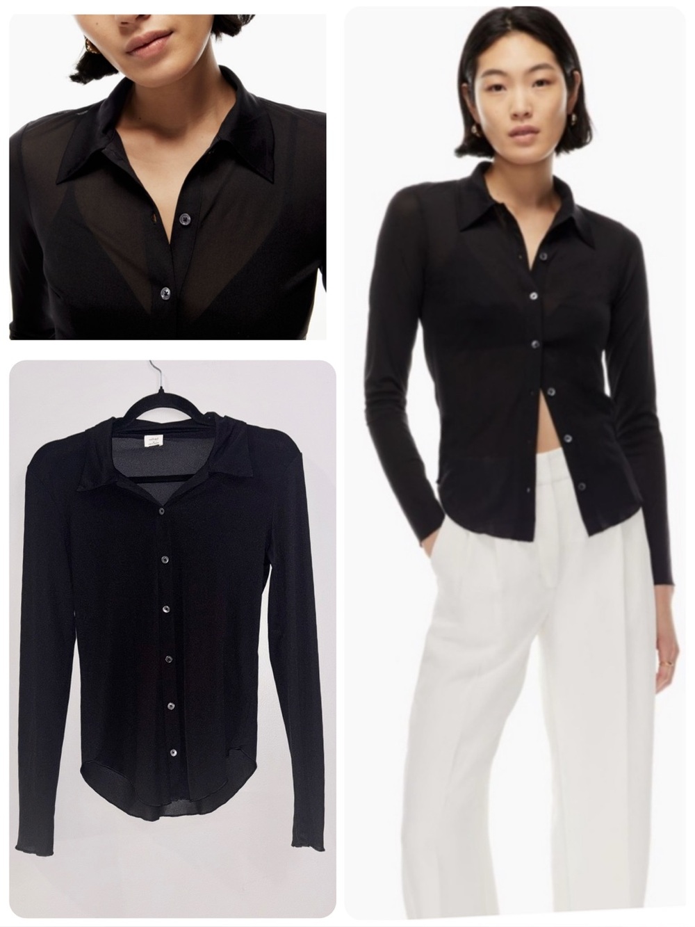 Artizia Wilfred Pose Hip Long Sleeve Button Up Shirt Black Size Medium